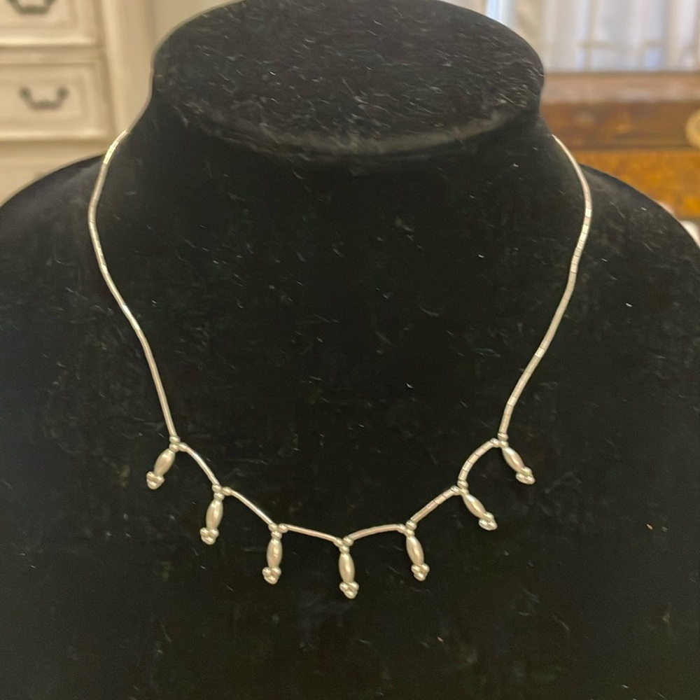 Vintage Silver Tone Beaded Choker Collar Statement Necklace